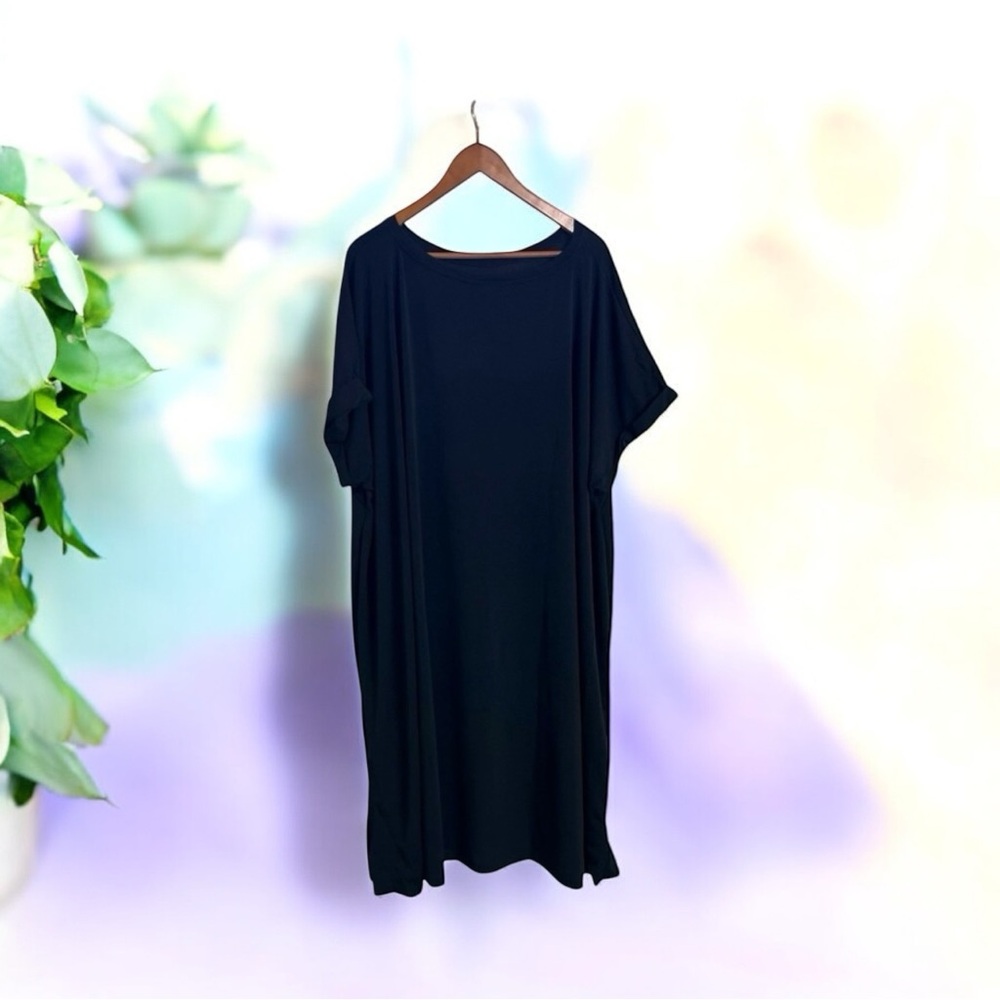 LulaRoe‎ Solid Black Size 3X Pullover T-shirt Dress Short Sleeve Chelsea Style